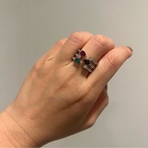 NEW Ruby, Sapphire, Emerald 3 Rows Cocktail Ring